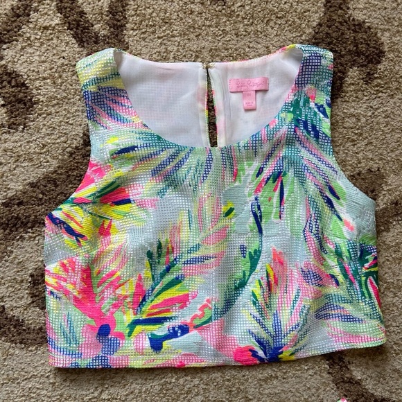 Lilly PULITZER Hilah Floral Print Mesh Skirt & Top Set Neon Multicolor SZ 00 XXS - Picture 6 of 15